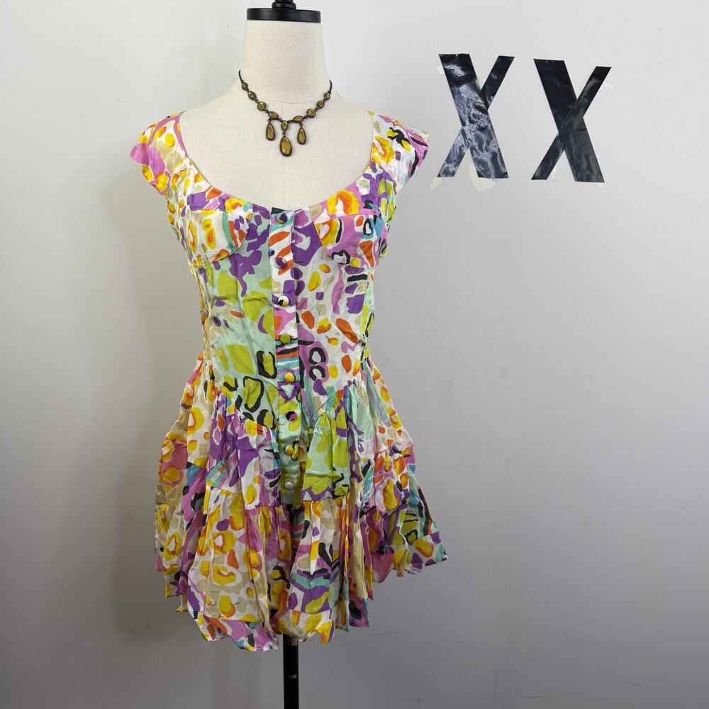 Vanessa Mooney Elisabeth Bustier Romper Mini Dress Rare 80s Print NWT S
